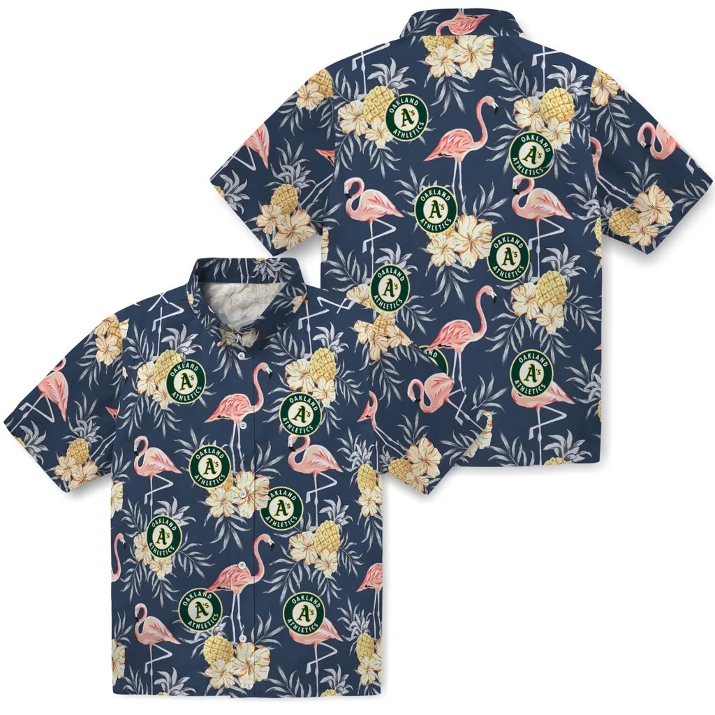 Oakland Athletics Hawaiian Shirt - Flamingo Hibiscus | Moonbestprint