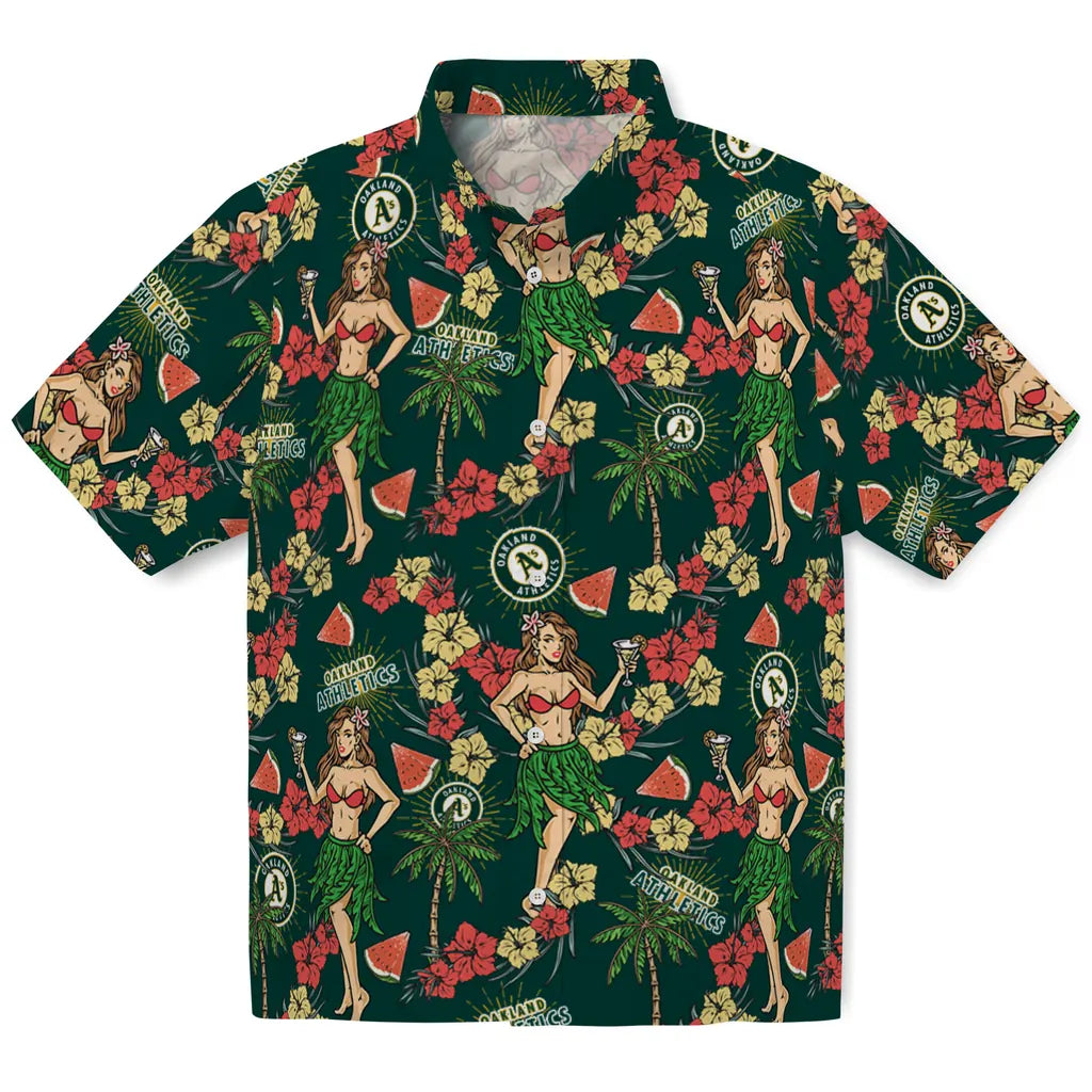 Oakland Athletics Hawaiian Shirt - Hawaiian Girls Design | Moonbestprint