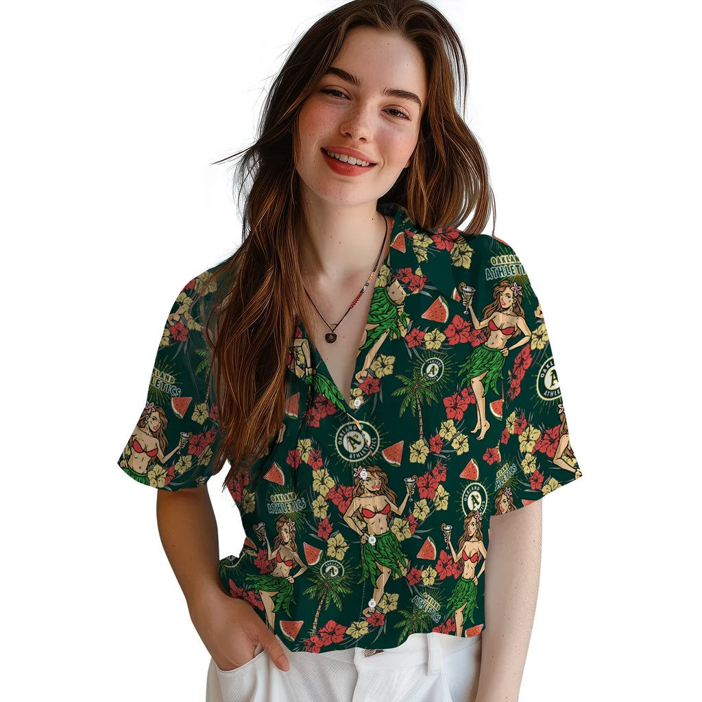 Oakland Athletics Hawaiian Shirt - Hawaiian Girls Design | Moonbestprint