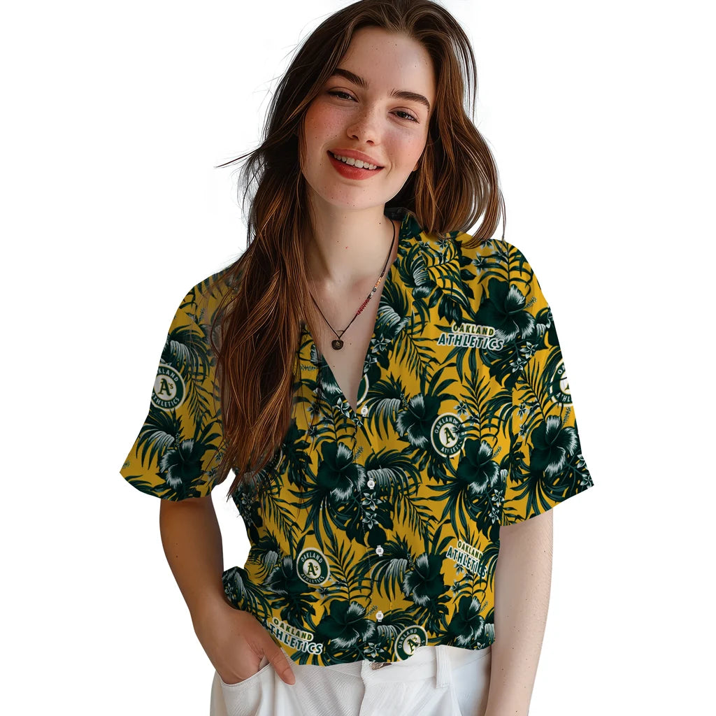 Oakland Athletics Hawaiian Shirt - Hibiscus Exotic | Moonbestprint