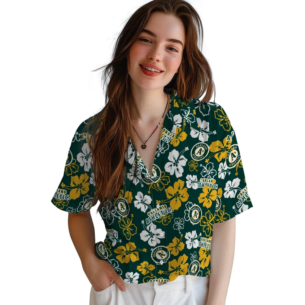 Oakland Athletics Hawaiian Shirt - Hibiscus Flower Design | Moonbestprint