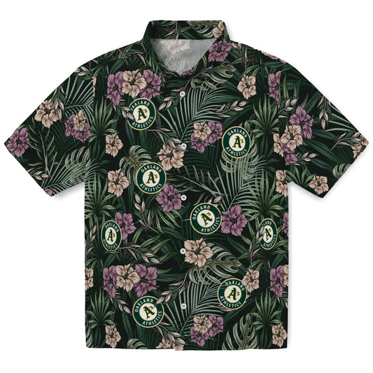 Oakland Athletics Hawaiian Shirt - Hibiscus Leaves Pattern | Moonbestprint