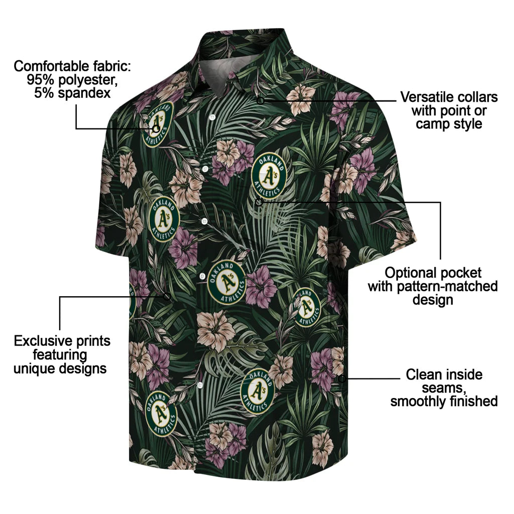 Oakland Athletics Hawaiian Shirt - Hibiscus Leaves Pattern | Moonbestprint