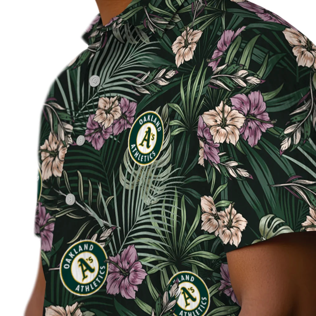 Oakland Athletics Hawaiian Shirt - Hibiscus Leaves Pattern | Moonbestprint