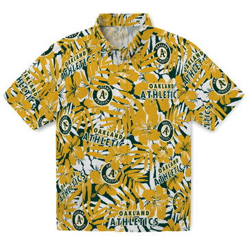 Oakland Athletics Hawaiian Shirt - Hibiscus Overlay | Moonbestprint