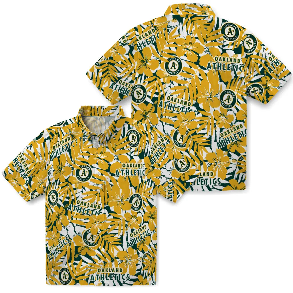 Oakland Athletics Hawaiian Shirt - Hibiscus Overlay | Moonbestprint