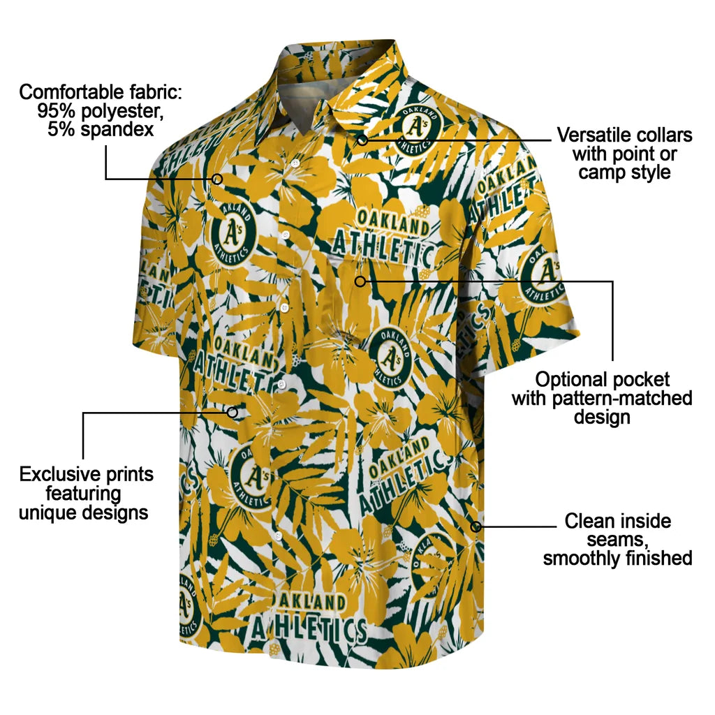 Oakland Athletics Hawaiian Shirt - Hibiscus Overlay | Moonbestprint