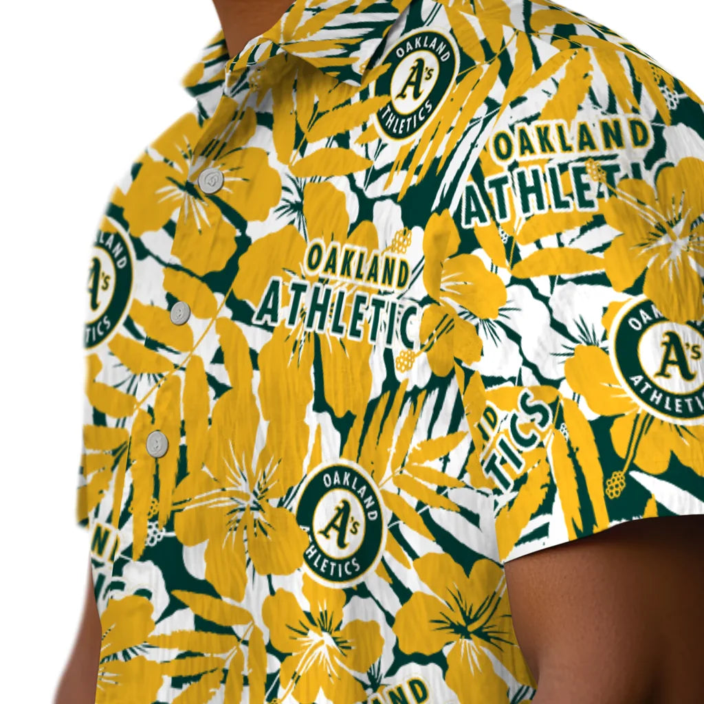 Oakland Athletics Hawaiian Shirt - Hibiscus Overlay | Moonbestprint