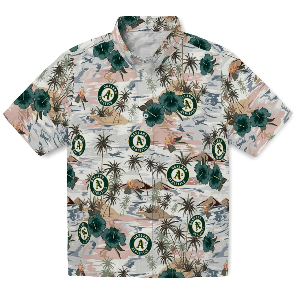 Oakland Athletics Hawaiian Shirt - Hibiscus Seaside | Moonbestprint