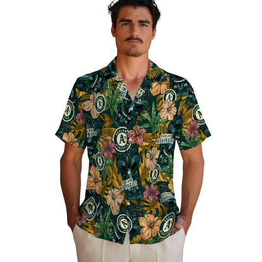 Oakland Athletics Hawaiian Shirt - Hibiscus Tiki Jungle | Moonbestprint