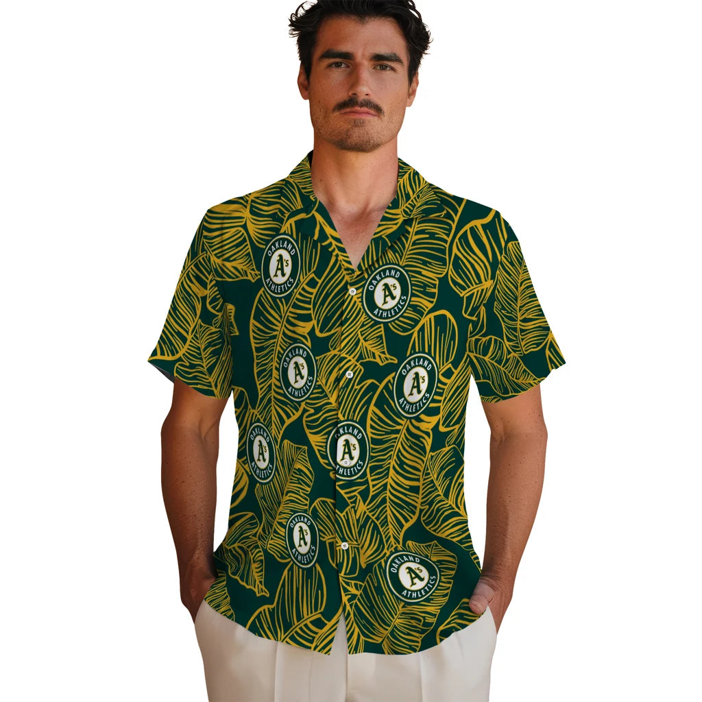 Oakland Athletics Hawaiian Shirt - Leaf Outline | Moonbestprint