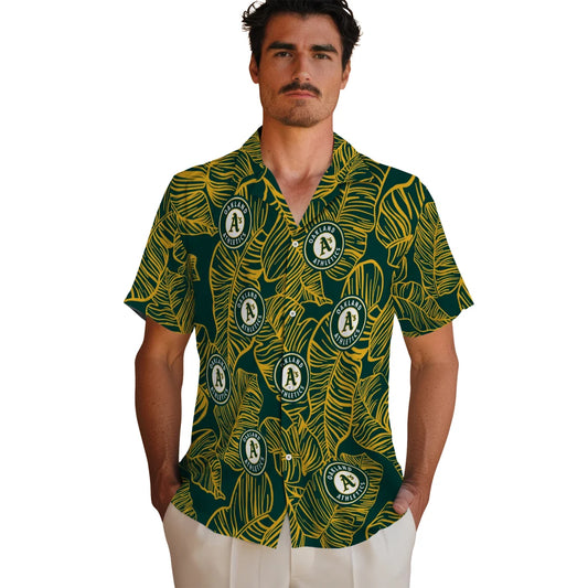 Oakland Athletics Hawaiian Shirt - Leaf Outline | Moonbestprint