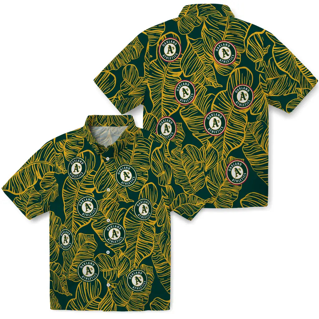 Oakland Athletics Hawaiian Shirt - Leaf Outline | Moonbestprint