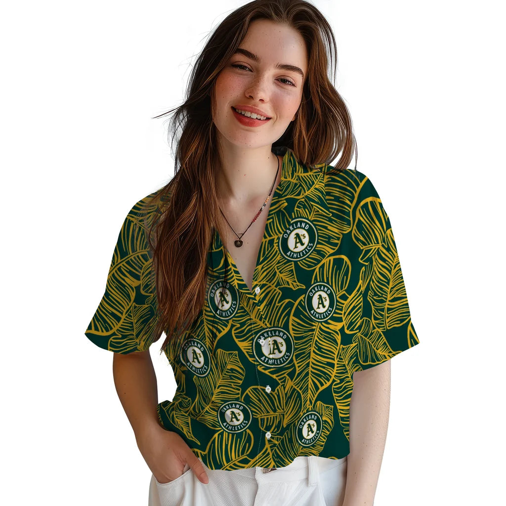 Oakland Athletics Hawaiian Shirt - Leaf Outline | Moonbestprint