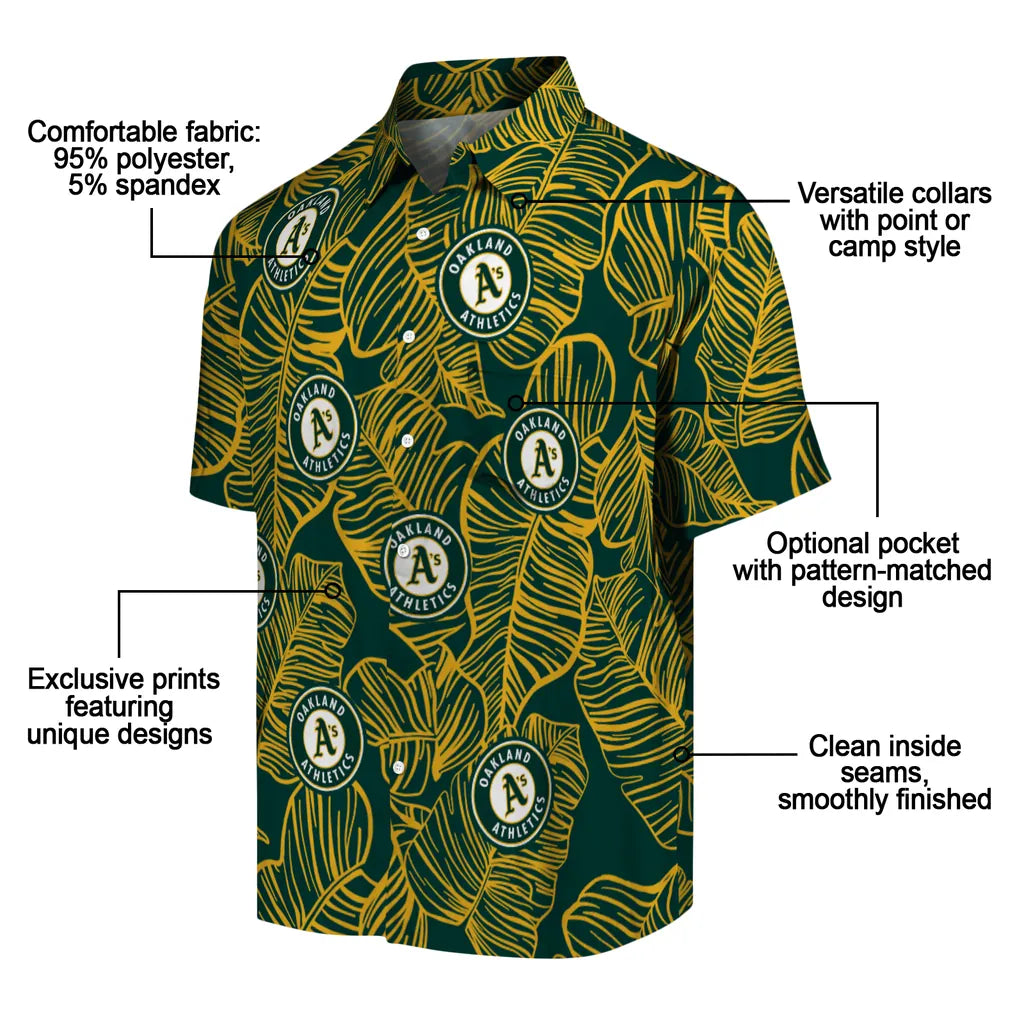 Oakland Athletics Hawaiian Shirt - Leaf Outline | Moonbestprint