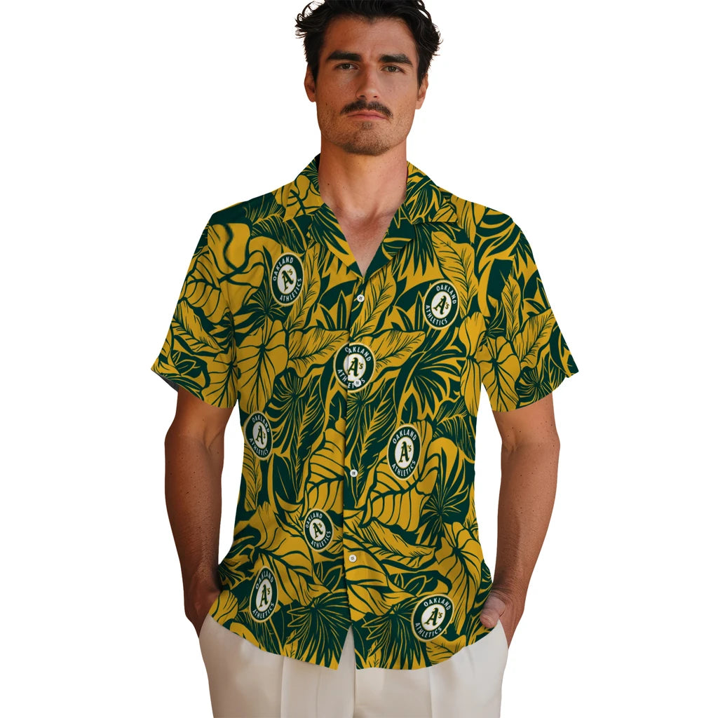Oakland Athletics Hawaiian Shirt - Monstera Layer | Moonbestprint