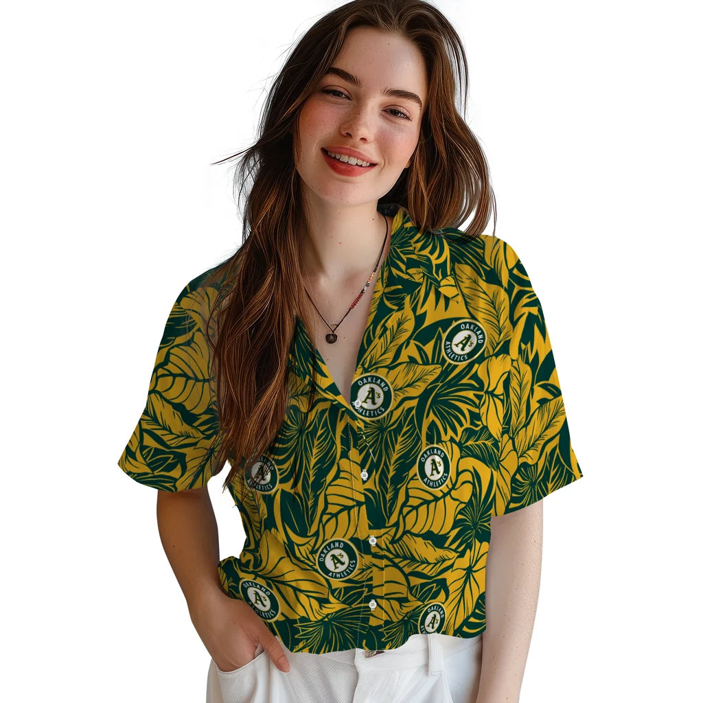 Oakland Athletics Hawaiian Shirt - Monstera Layer | Moonbestprint