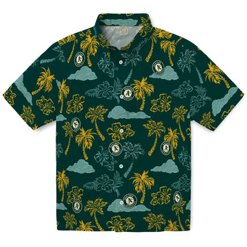 Oakland Athletics Hawaiian Shirt - Palm And Clouds | Moonbestprint