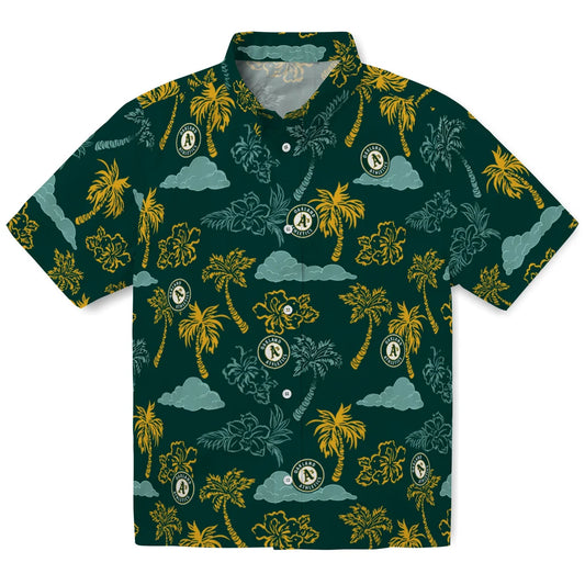 Oakland Athletics Hawaiian Shirt - Palm And Clouds | Moonbestprint