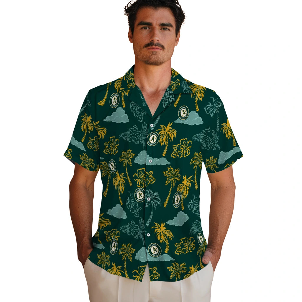 Oakland Athletics Hawaiian Shirt - Palm And Clouds | Moonbestprint