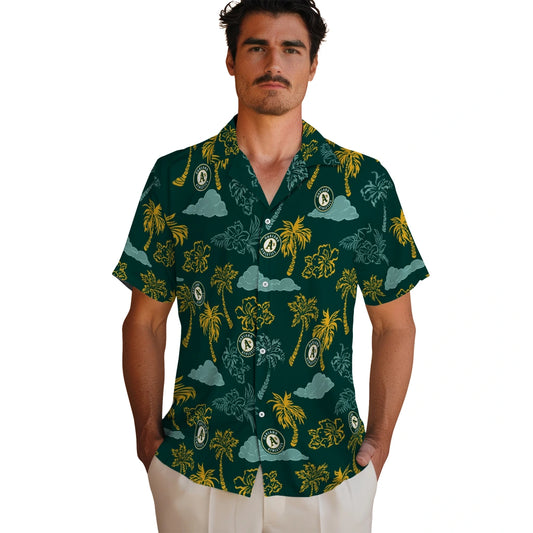 Oakland Athletics Hawaiian Shirt - Palm And Clouds | Moonbestprint