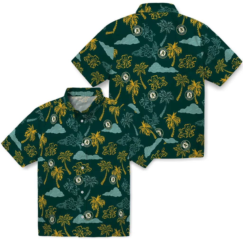 Oakland Athletics Hawaiian Shirt - Palm And Clouds | Moonbestprint