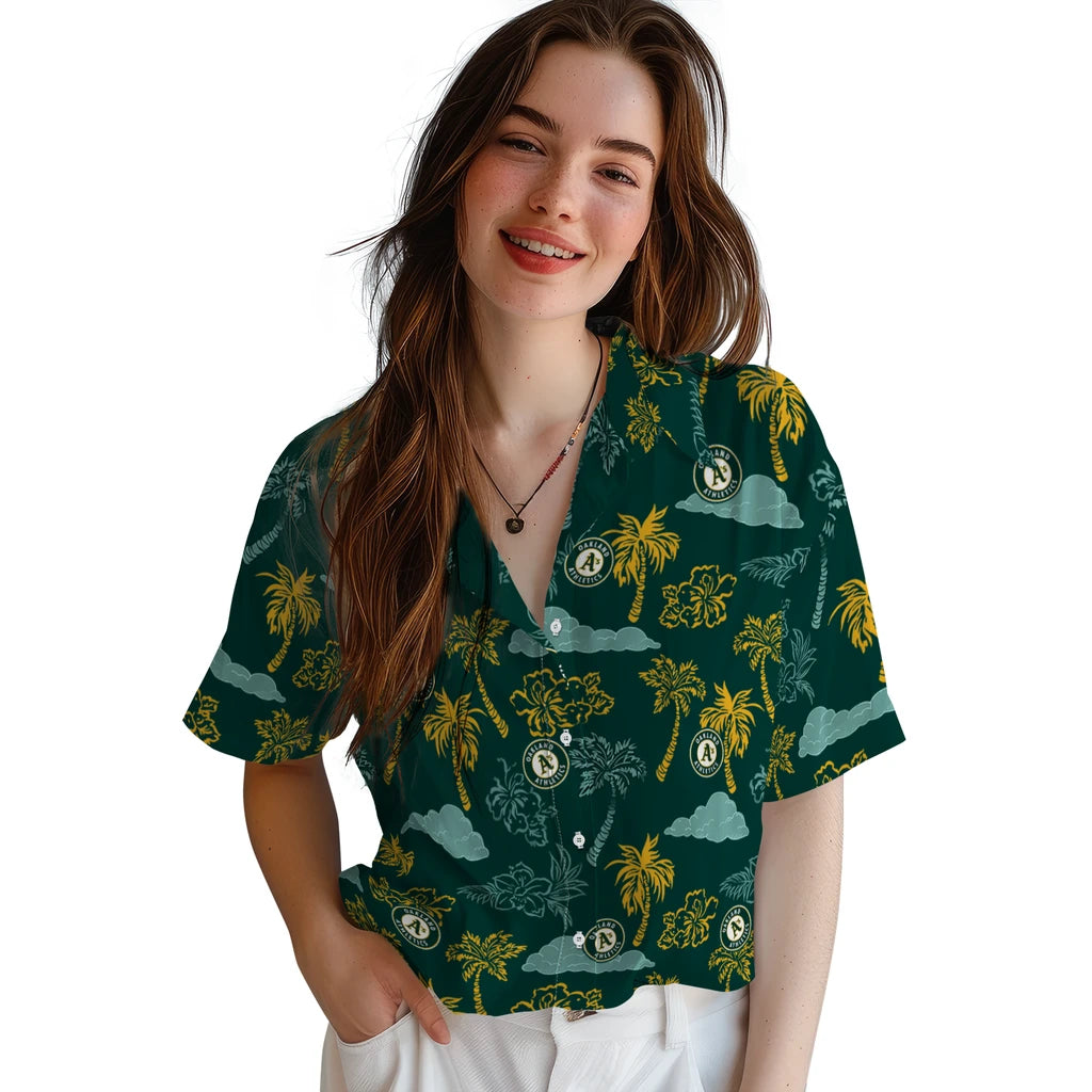Oakland Athletics Hawaiian Shirt - Palm And Clouds | Moonbestprint