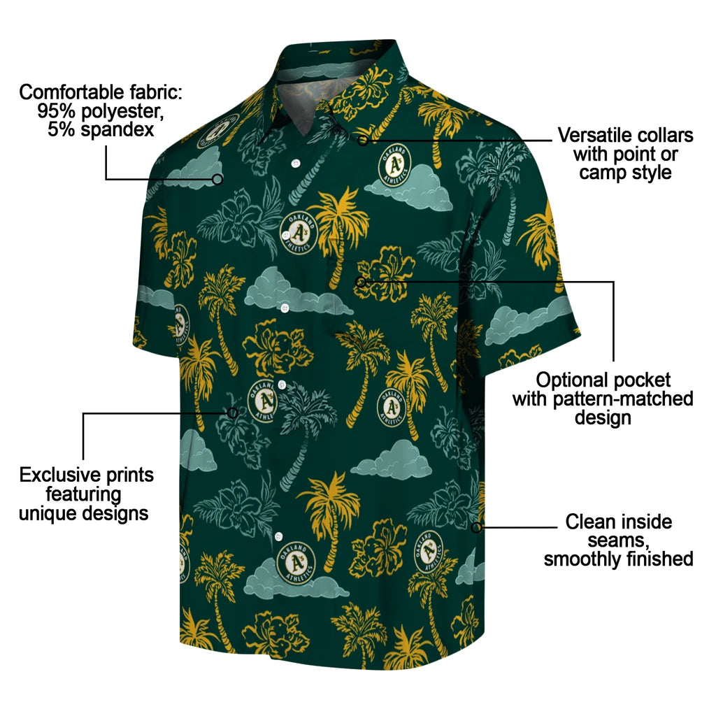 Oakland Athletics Hawaiian Shirt - Palm And Clouds | Moonbestprint