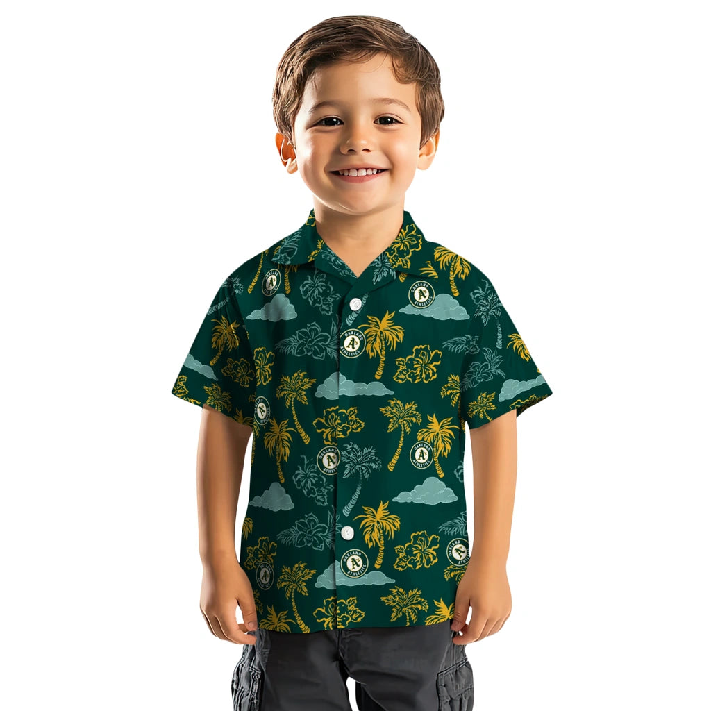 Oakland Athletics Hawaiian Shirt - Palm And Clouds | Moonbestprint