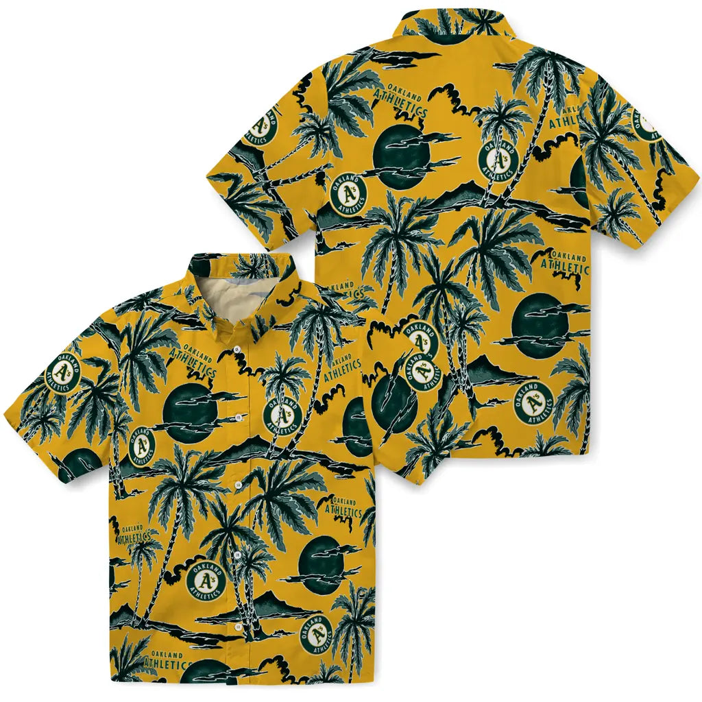 Oakland Athletics Hawaiian Shirt - Palm Sunset | Moonbestprint