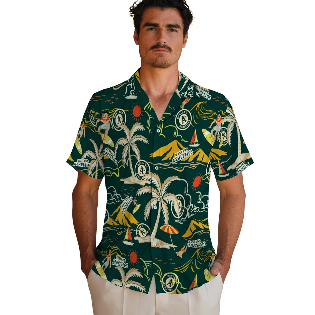 Oakland Athletics Hawaiian Shirt - Palm Tree Island | Moonbestprint
