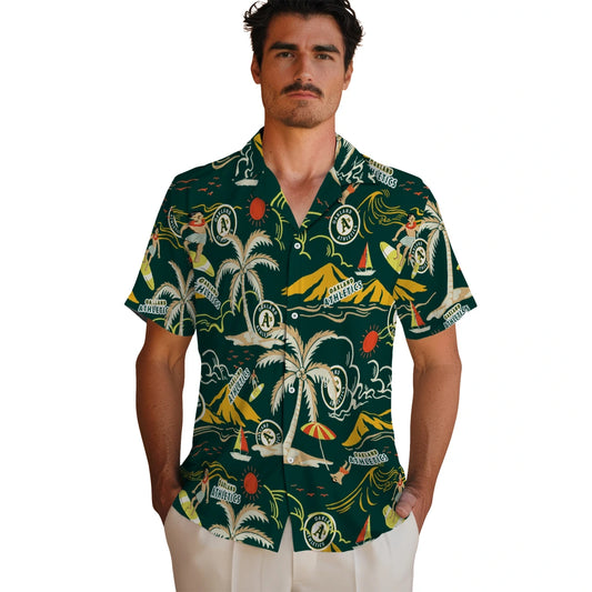 Oakland Athletics Hawaiian Shirt - Palm Tree Island | Moonbestprint