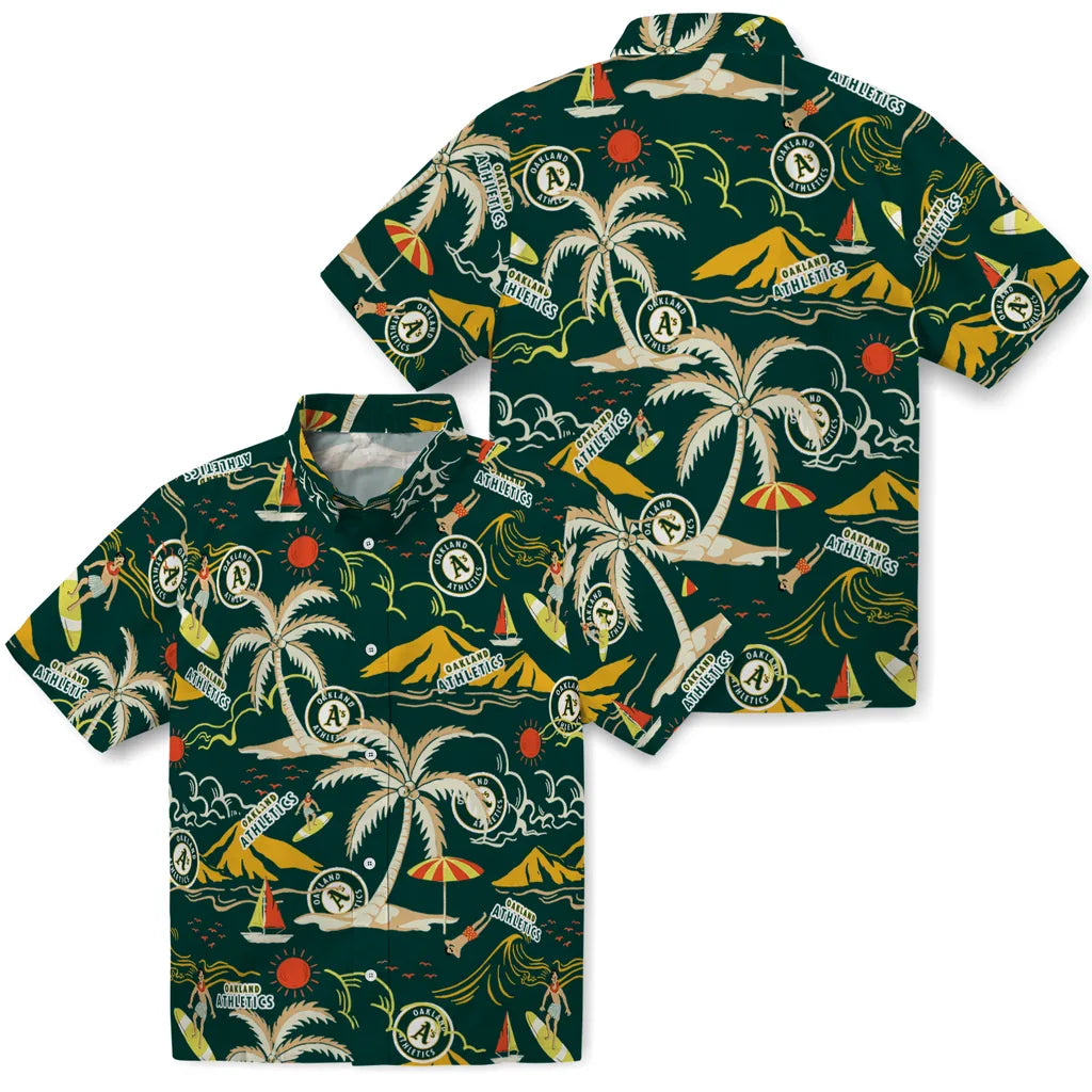 Oakland Athletics Hawaiian Shirt - Palm Tree Island | Moonbestprint