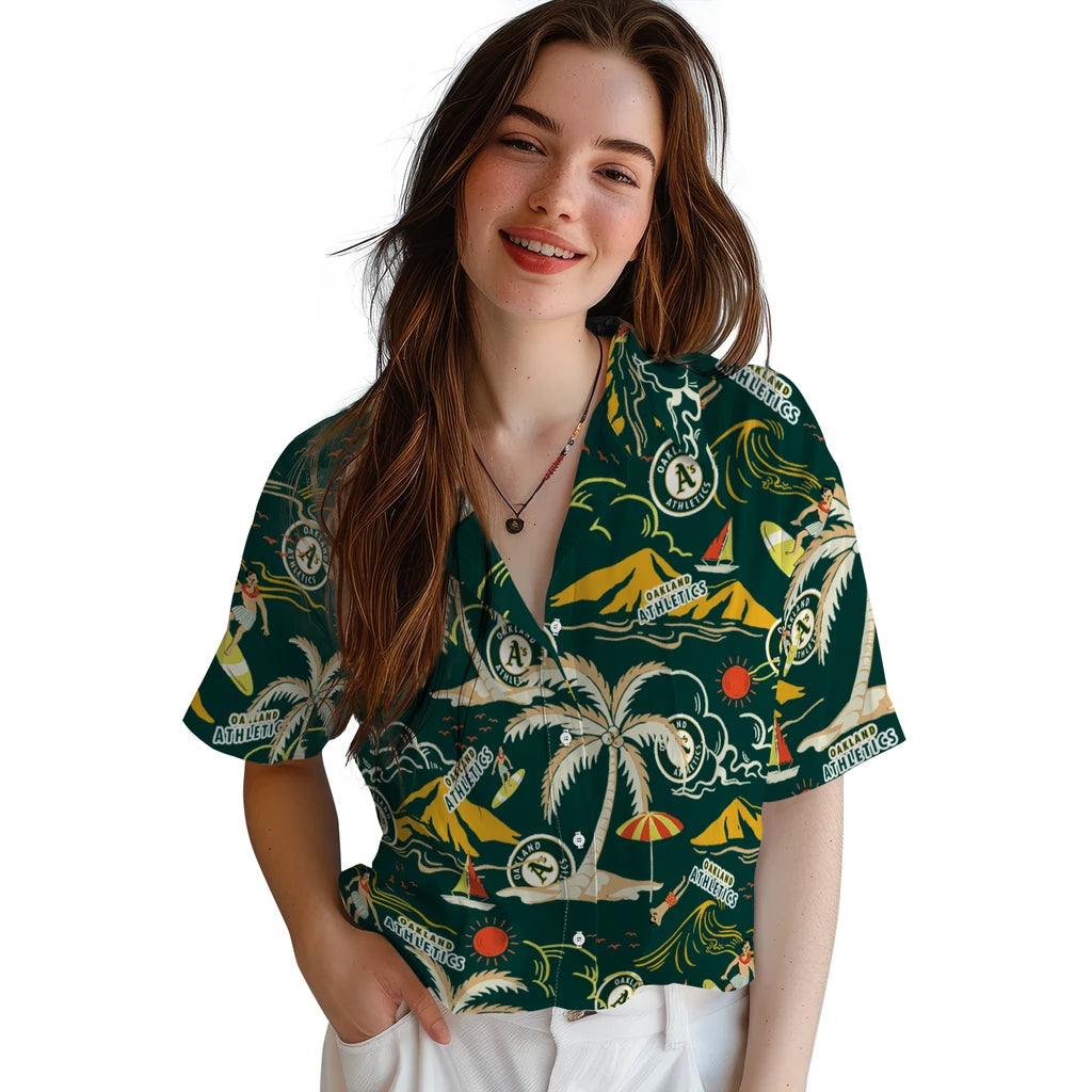 Oakland Athletics Hawaiian Shirt - Palm Tree Island | Moonbestprint