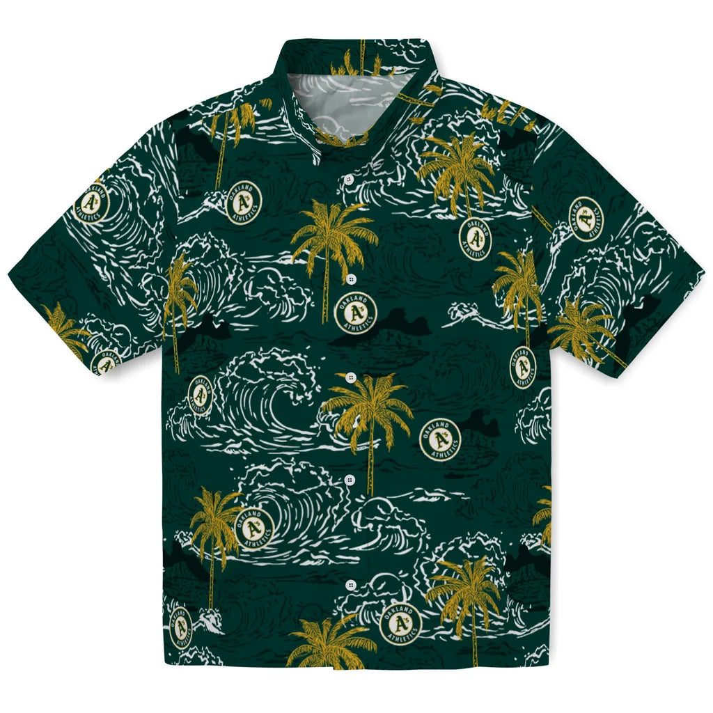 Oakland Athletics Hawaiian Shirt - Wave Palm | Moonbestprint