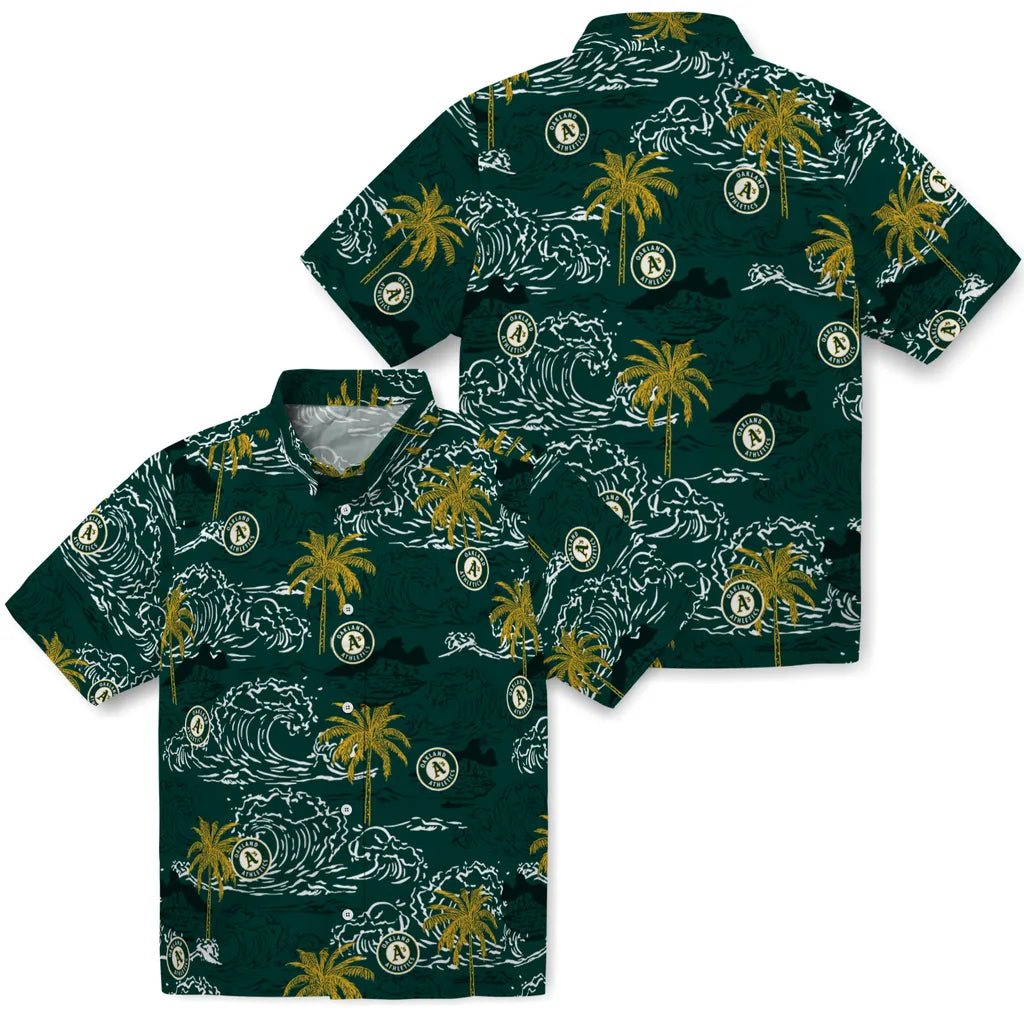 Oakland Athletics Hawaiian Shirt - Wave Palm | Moonbestprint