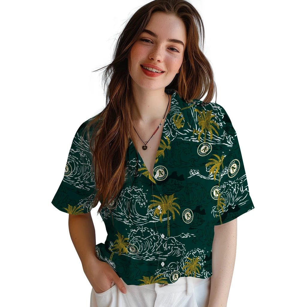 Oakland Athletics Hawaiian Shirt - Wave Palm | Moonbestprint
