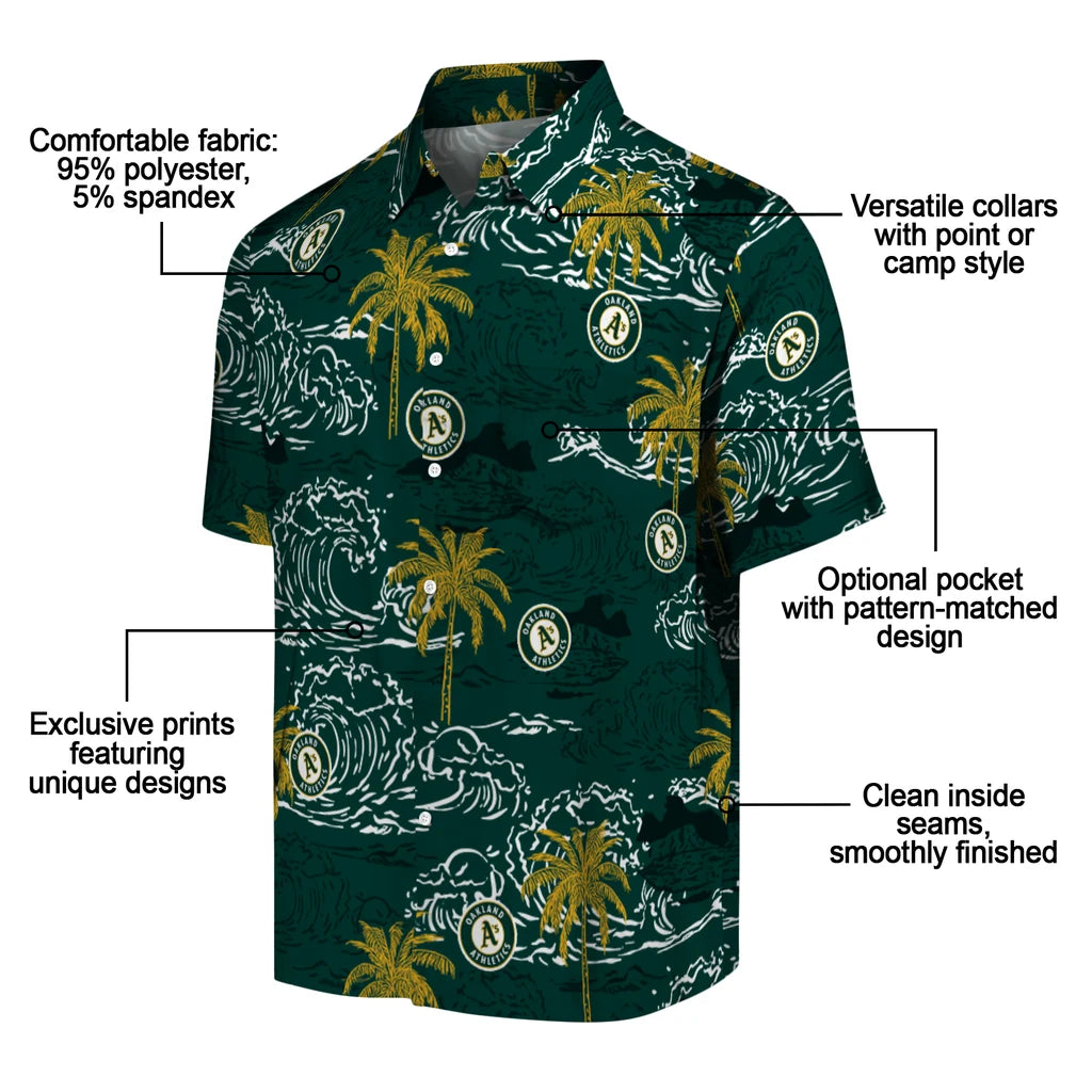 Oakland Athletics Hawaiian Shirt - Wave Palm | Moonbestprint