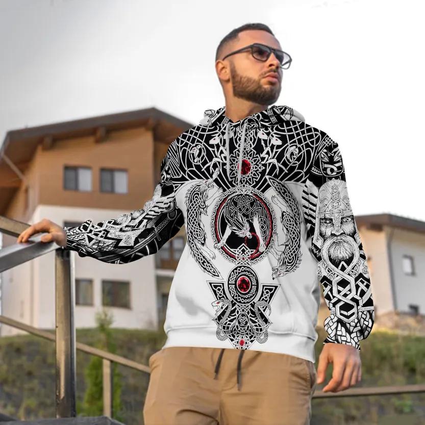 Odin Yinyang Werewolves Viking Compass Tattoo 3D All Over Print Hoodie -Moonbestprint