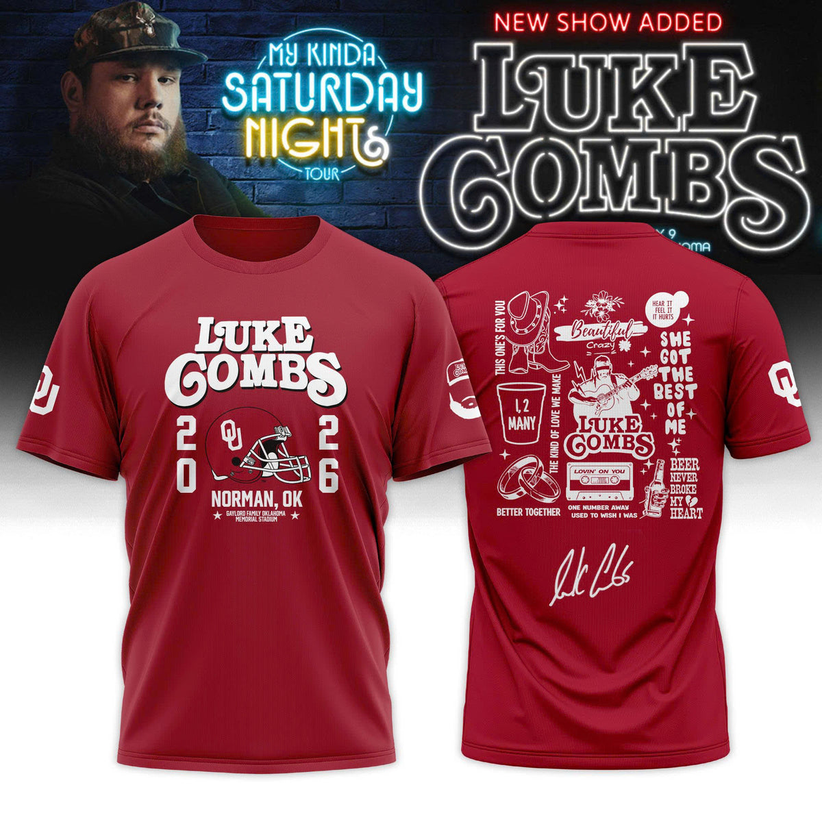 Oklahoma Sooners x Luke Combs - My Kinda Saturday Night Tour 2026 Limited Edition Tshirt | CK84 Moonbestprint