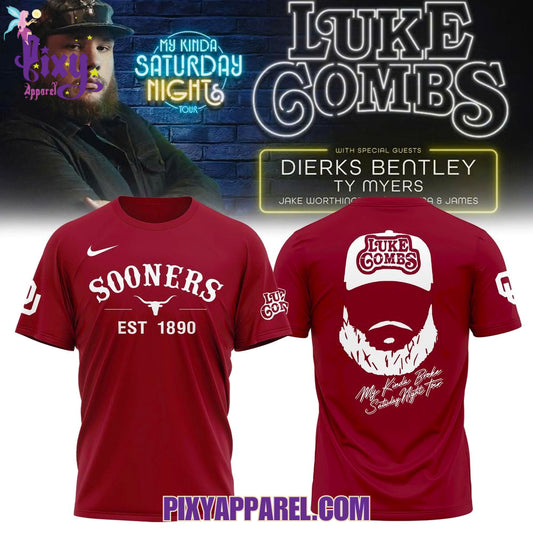 Oklahoma Sooners x Luke Combs - My Kinda Saturday Night Tour Tshirt at Gaylord Family - Oklahoma Memorial Stadium | DK55 Moonbestprint