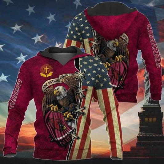 One Nation Under God Arizona Cardinals Anniversary NFL 3D All Over Print Hoodie -Moonbestprint