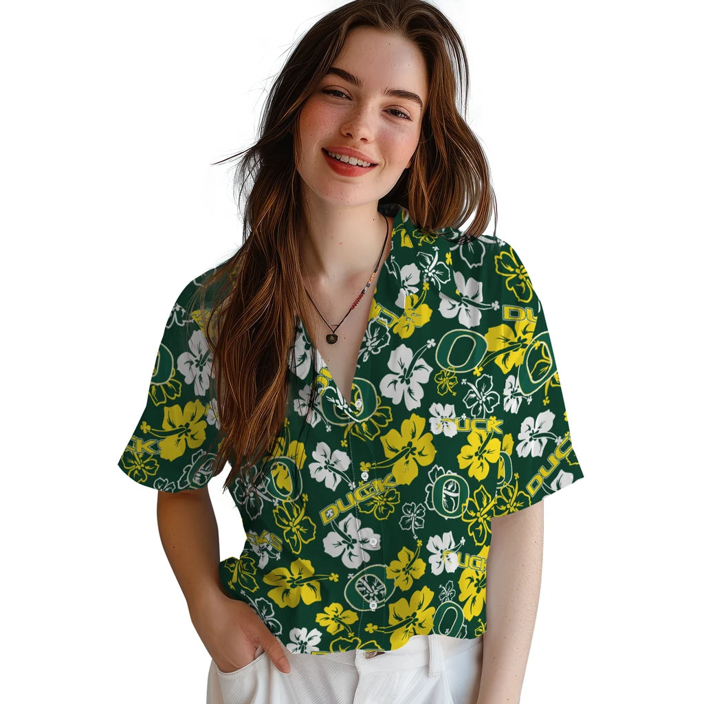 Oregon Ducks Hibiscus Bloom Hawaiian Shirt – Moonbestprint