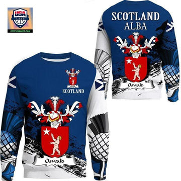 Oswald Encyclopaedia Heraldica Scottish Family Crest Scotland Special Sweater A7 ? Usalast