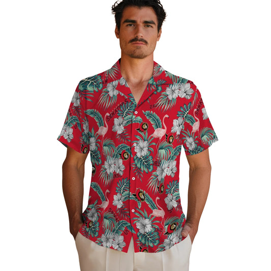 Ottawa Senators Hawaiian Shirt - Flamingo and Hibiscus | Moonbestprint