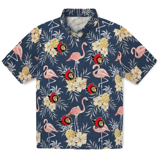 Ottawa Senators Hawaiian Shirt - Flamingo Hibiscus | Moonbestprint