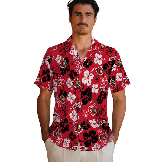 Ottawa Senators Hawaiian Shirt - Hibiscus Flower Design | Moonbestprint
