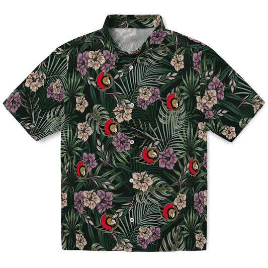 Ottawa Senators Hawaiian Shirt - Hibiscus Leaves Pattern | Moonbestprint