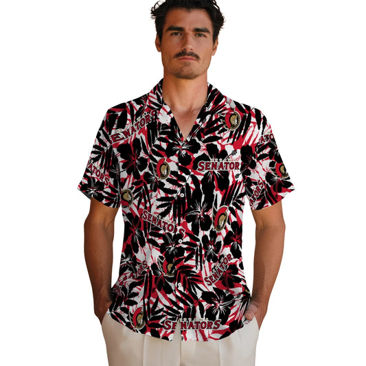 Ottawa Senators Hawaiian Shirt - Hibiscus Overlay | Moonbestprint