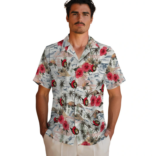 Ottawa Senators Hawaiian Shirt - Hibiscus Seaside | Moonbestprint